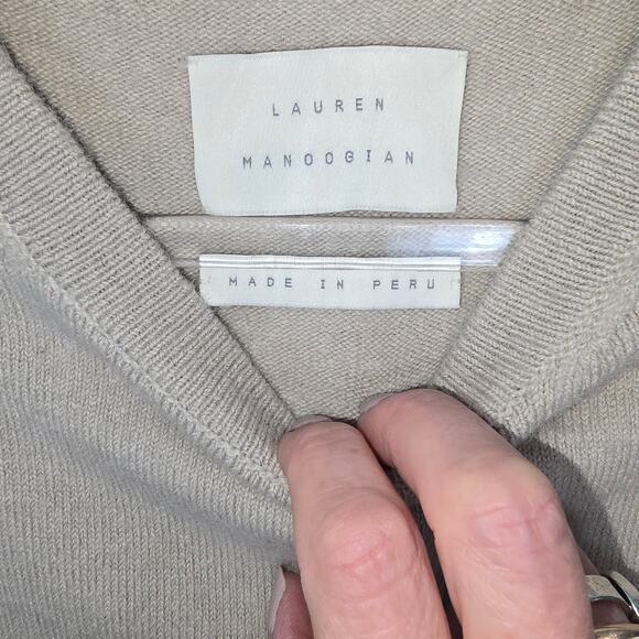 Lauren Manoogian Tan Short Sleeve Boxy Sweater Baby Alpaca Wool Made in Peru M - Picture 4 of 6